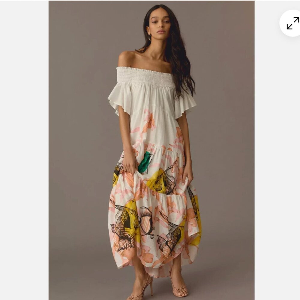 Anthropologie Maeve Pia Binazzi Tiered Off The Shoulder Maxi Dress